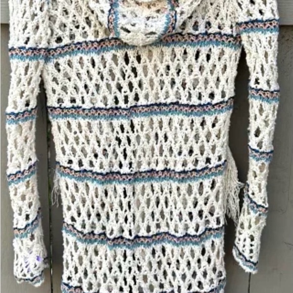 Free People Crochet Hooded Cardigan Duster, Size Medium - Picture 5 of 6